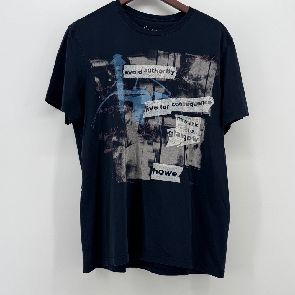 Howe‎ Mens XL Navy Pima Cotton Graphic Tee Avoid Authority Punk Grunge Shirt